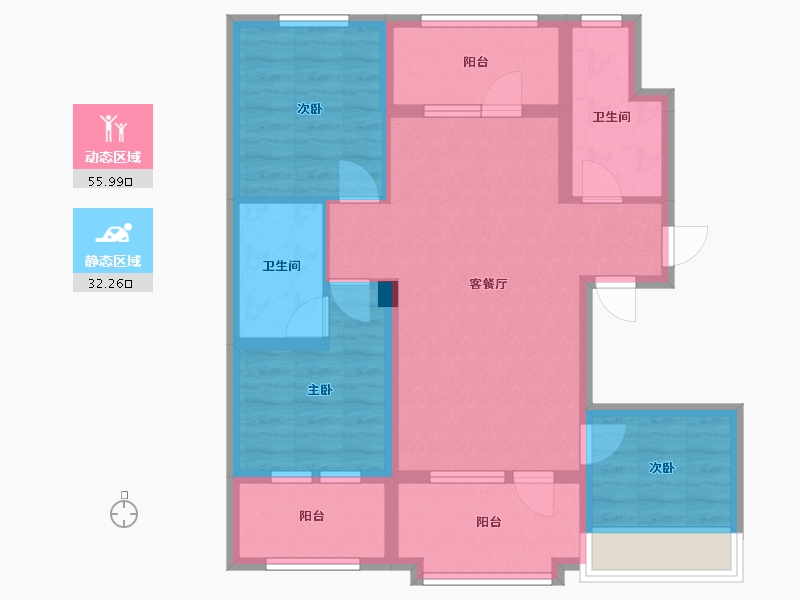 辽宁省-沈阳市-正轩悦堂南七东路11号（1号楼）102m²-77.42-户型库-动静分区