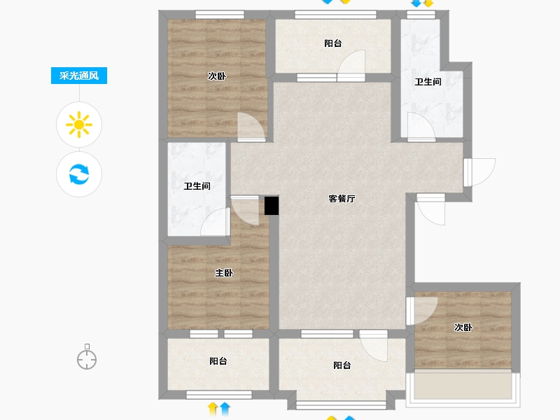 辽宁省-沈阳市-正轩悦堂南七东路11号（1号楼）102m²-77.42-户型库-采光通风