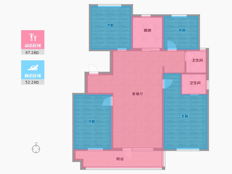 辽宁省-沈阳市-中梁首府星海路（4，3，2）栋133m²-106.40-户型库-动静分区