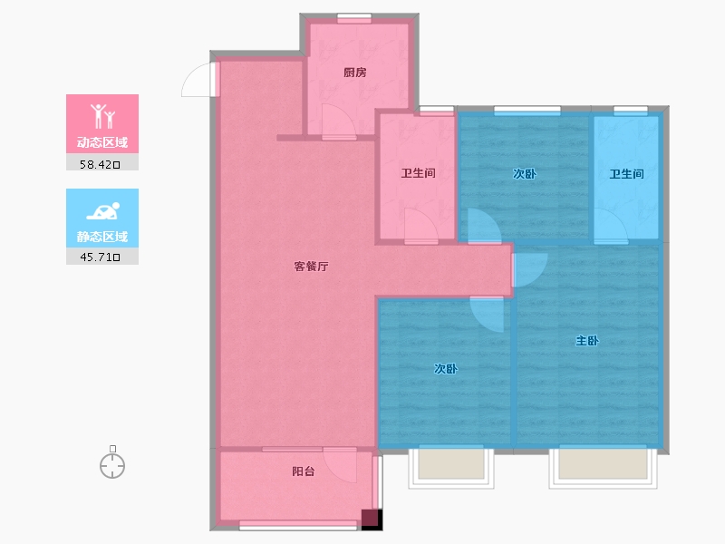 辽宁省-沈阳市-中梁首府星海路10-4号（5栋）119m²-95.20-户型库-动静分区