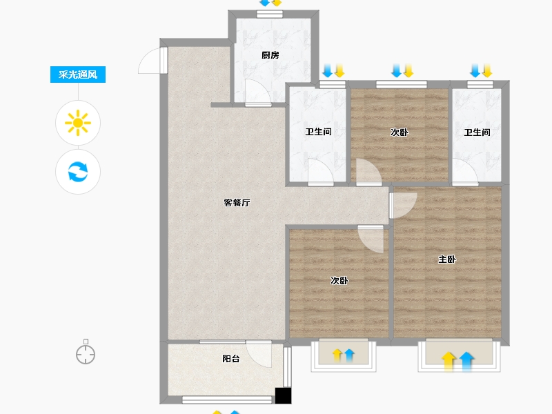 辽宁省-沈阳市-中梁首府星海路10-4号（5栋）119m²-95.20-户型库-采光通风