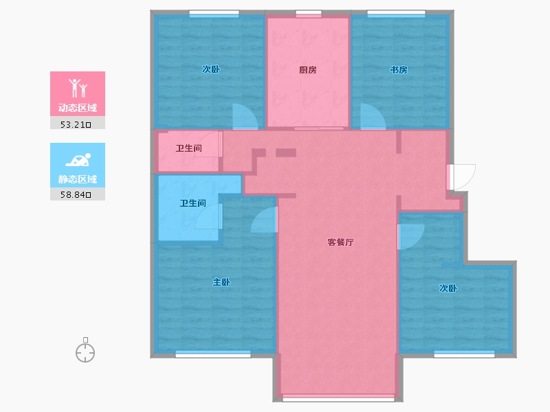 辽宁省-沈阳市-中南旭辉和樾北一西路（11,1）号楼128m²-102.40-户型库-动静分区