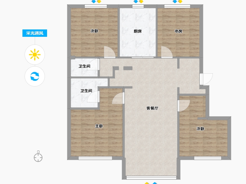 辽宁省-沈阳市-中南旭辉和樾北一西路（11,1）号楼128m²-102.40-户型库-采光通风