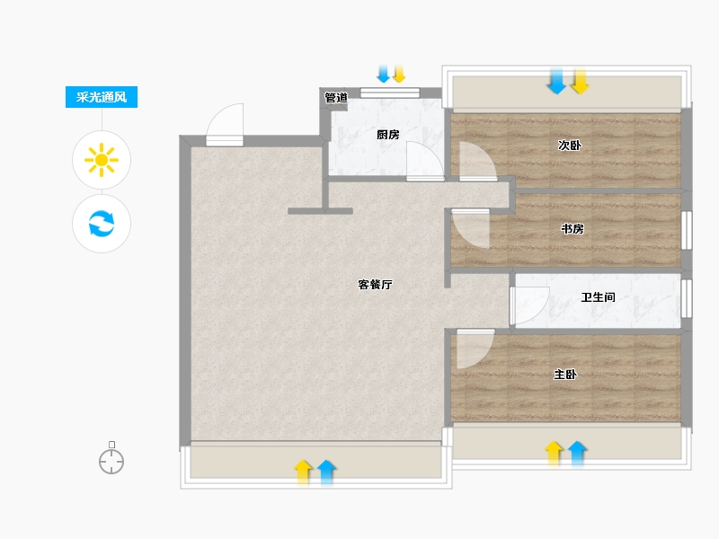 辽宁省-沈阳市-中南旭辉和樾北一西路（19,35,32,36）号楼95m²-76.00-户型库-采光通风