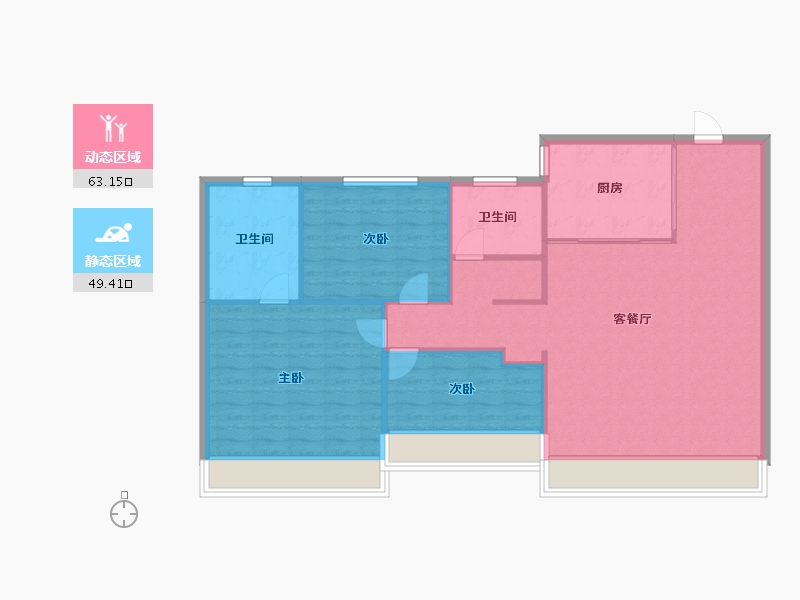 辽宁省-沈阳市-中南旭辉和樾北一西路（19,35,37,36）号楼130m²-104.01-户型库-动静分区