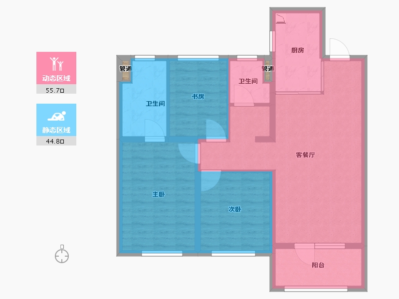 辽宁省-沈阳市-中南旭辉和樾北一西路（23,13）号楼113m²-90.40-户型库-动静分区