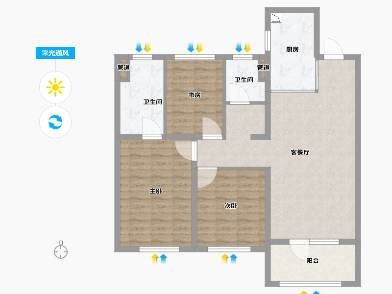 辽宁省-沈阳市-中南旭辉和樾北一西路（23,13）号楼113m²-90.40-户型库-采光通风