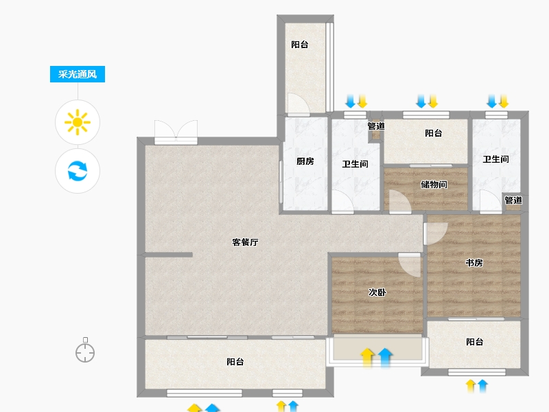 辽宁省-沈阳市-中南紫云集景星北街（1,2）号楼121m²-96.80-户型库-采光通风