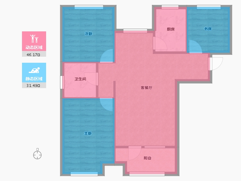 辽宁省-沈阳市-汇置尚都道义南大街63-21号（1号楼）CH-3建面93m²-70.14-户型库-动静分区