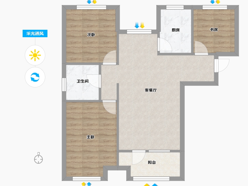 辽宁省-沈阳市-汇置尚都道义南大街63-21号（1号楼）CH-3建面93m²-70.14-户型库-采光通风