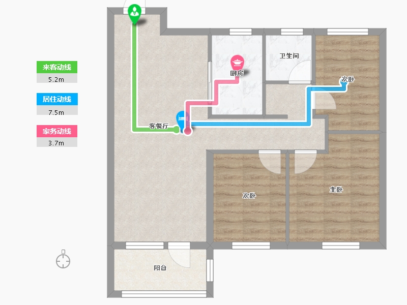 辽宁省-沈阳市-沈阳雅居乐花园D地块沈北路2-46号（46号楼）G9户型104m²-73.38-户型库-动静线