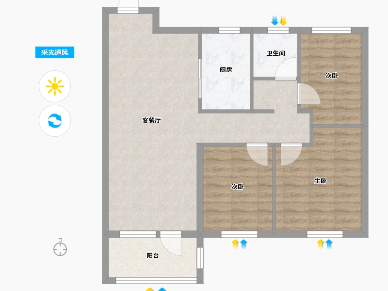 辽宁省-沈阳市-沈阳雅居乐花园D地块沈北路2-46号（46号楼）G9户型104m²-73.38-户型库-采光通风