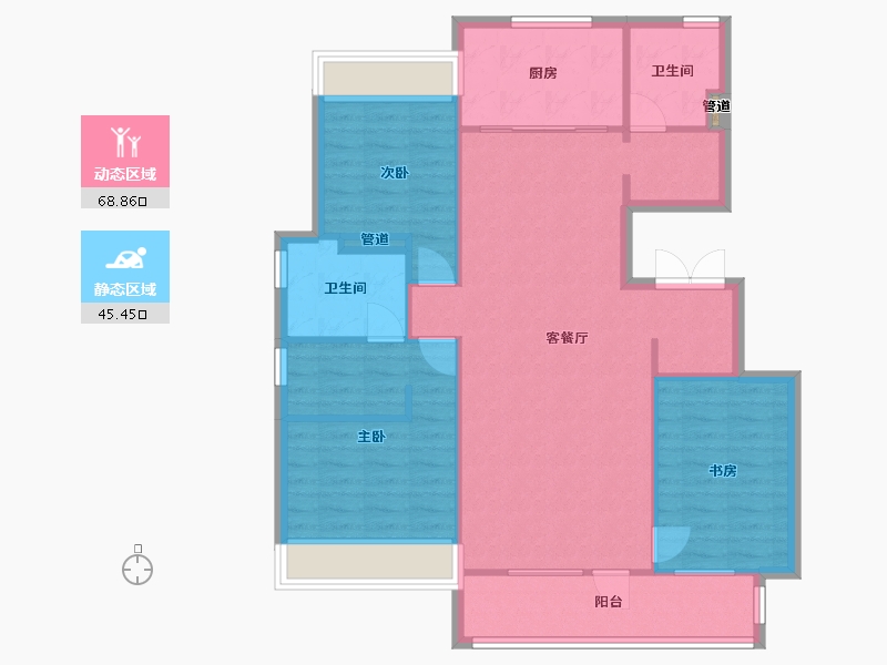 辽宁省-沈阳市-融创城F１户型129m²-104.36-户型库-动静分区