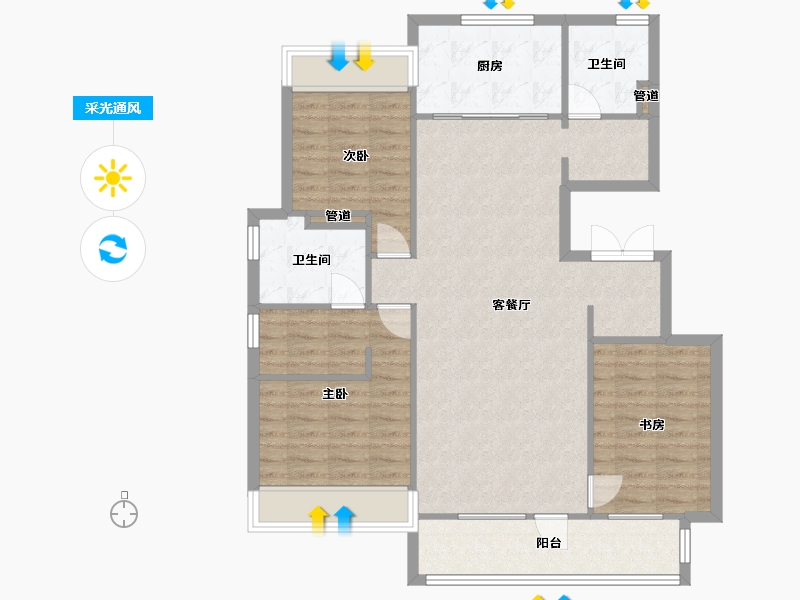 辽宁省-沈阳市-融创城F１户型129m²-104.36-户型库-采光通风