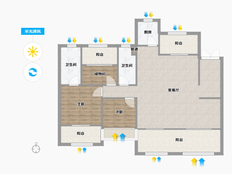 辽宁省-沈阳市-中南紫云集景星北街（1,2）号楼139m²-111.19-户型库-采光通风