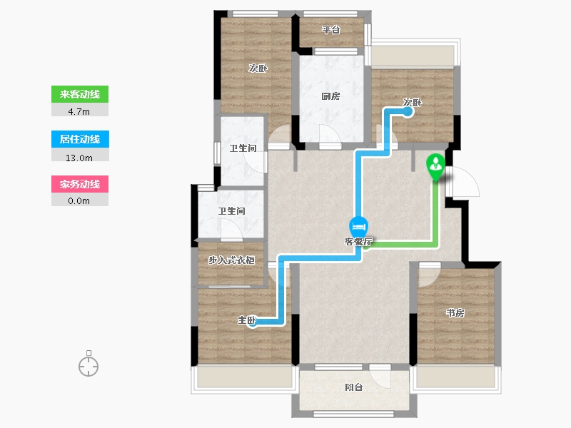 辽宁省-沈阳市-中粮锦云天城七星东二街9-2号（Y1栋）C2户型建面129m²-104.55-户型库-动静线