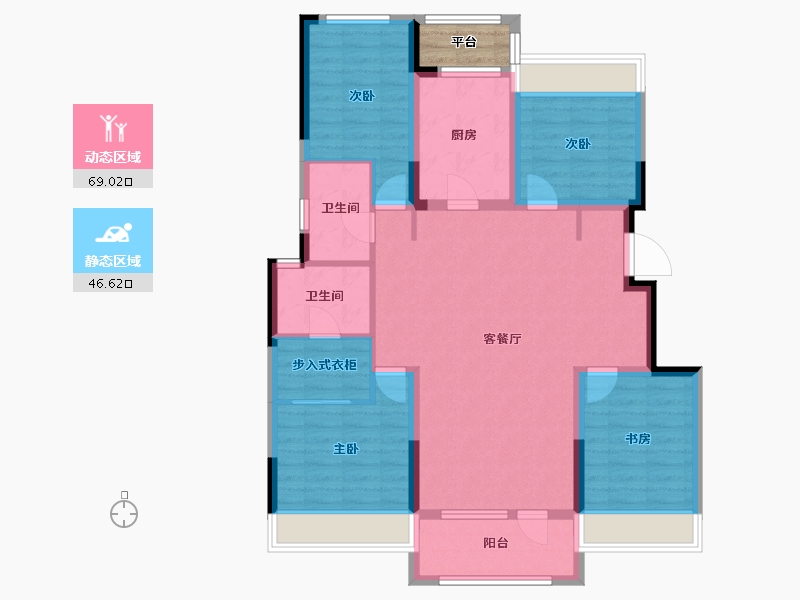 辽宁省-沈阳市-中粮锦云天城七星东二街9-2号（Y1栋）C2户型建面129m²-104.55-户型库-动静分区