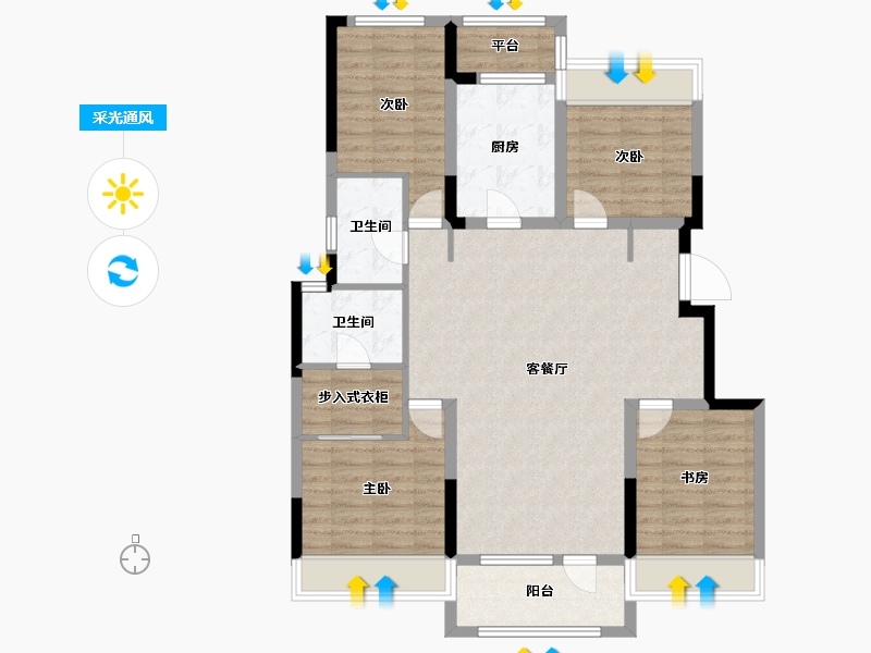 辽宁省-沈阳市-中粮锦云天城七星东二街9-2号（Y1栋）C2户型建面129m²-104.55-户型库-采光通风