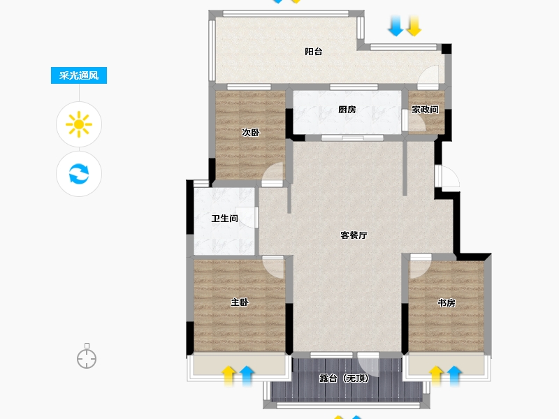 辽宁省-沈阳市-中粮锦云天城七星东二街9-2号（Y1栋）D2户型建面108m²-108.94-户型库-采光通风