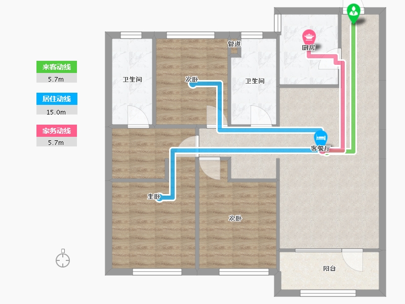 辽宁省-沈阳市-五矿沈河金城文化东路18-1号（9号楼）115m²-87.40-户型库-动静线