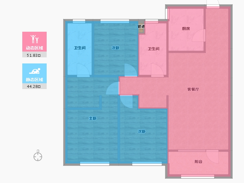 辽宁省-沈阳市-五矿沈河金城文化东路18-1号（9号楼）115m²-87.40-户型库-动静分区