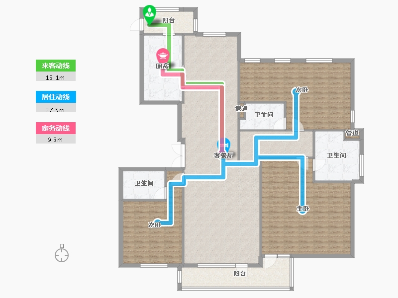 辽宁省-沈阳市-银河丽湾沈水路600-9号（9号楼）C户型230m²-187.85-户型库-动静线