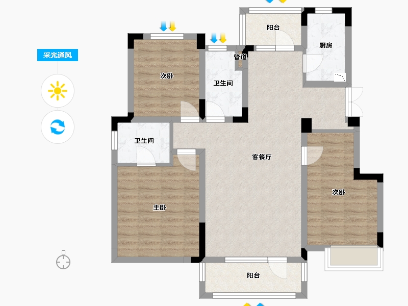 辽宁省-沈阳市-金地艺华年高官台东街(13,14,15,16)号楼120m²-91.84-户型库-采光通风