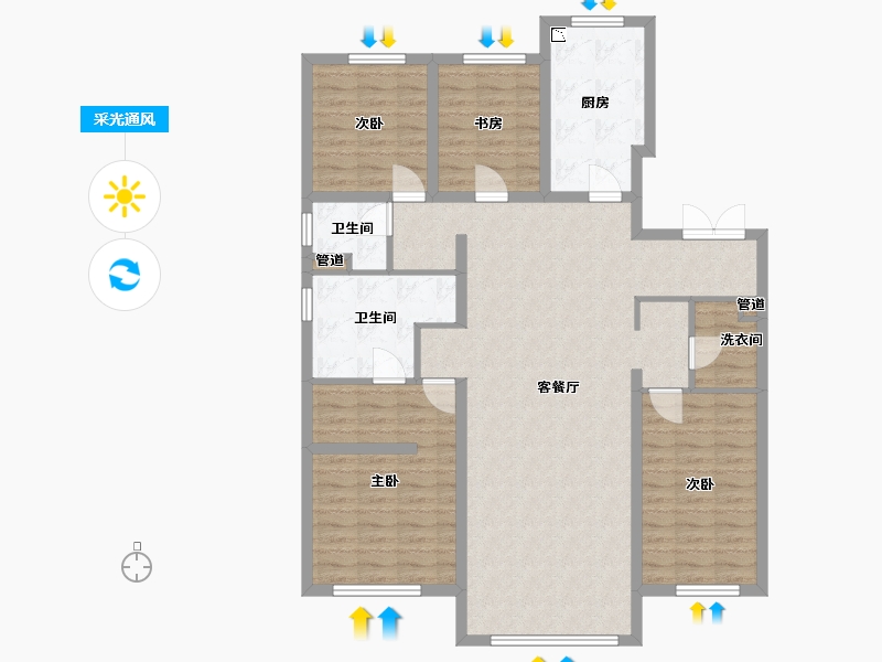 辽宁省-沈阳市-越秀星汇云锦（二期）南塔街(12,15)号楼140m²-119.46-户型库-采光通风