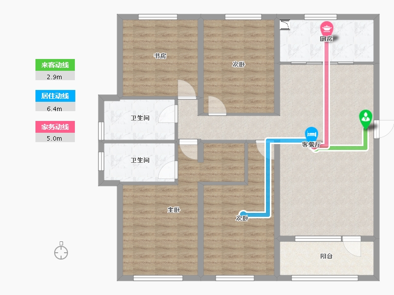 辽宁省-沈阳市-中房上东花墅7.3期Ａ标准层户型143㎡-115.18-户型库-动静线