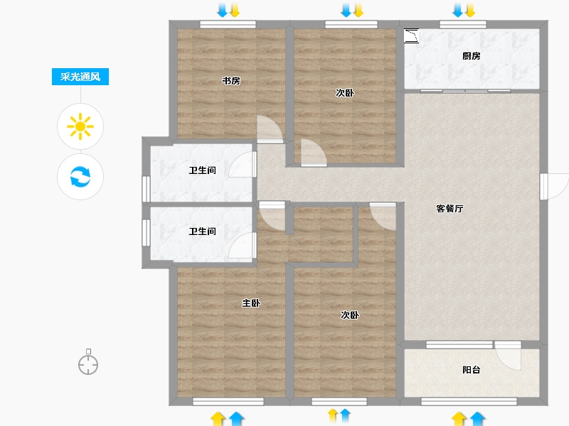 辽宁省-沈阳市-中房上东花墅7.3期Ａ标准层户型143㎡-115.18-户型库-采光通风