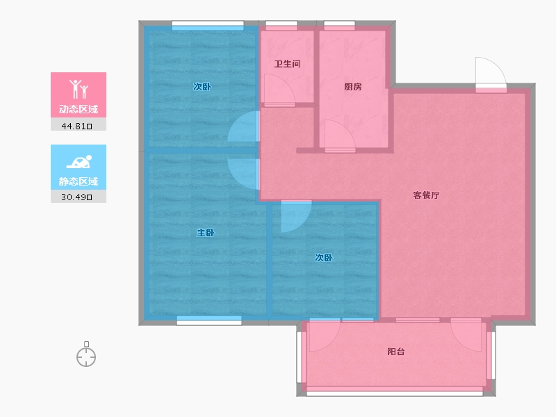 辽宁省-沈阳市-祥联大河原著蒲河路7-17号G7.G3户型建面90m²-68.29-户型库-动静分区