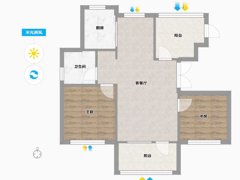 辽宁省-沈阳市-祥联大河原著蒲河路7-1号D1.D1户型建面80m²-63.43-户型库-采光通风