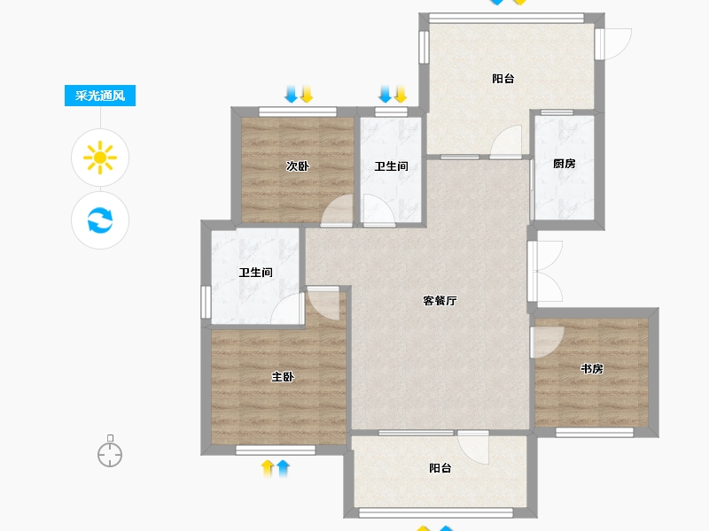 辽宁省-沈阳市-祥联大河原著蒲河路7-7号（D7号楼）,蒲河路7-9号（D9号楼）,蒲河路7-4号D4.D3-85.75-户型库-采光通风