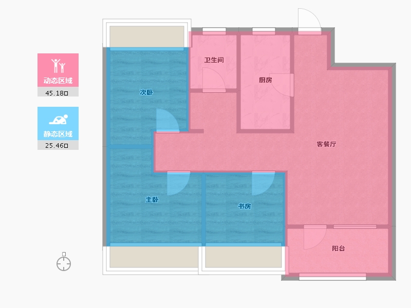 辽宁省-沈阳市-中粮锦云天城七星东二街9-20号（G16栋）,七星东二街9-13号（G8栋）,七星东二街9--63.58-户型库-动静分区