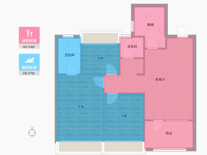 辽宁省-沈阳市-中粮锦云天城七星东二街9-16号（G19栋）建面105m²-74.40-户型库-动静分区