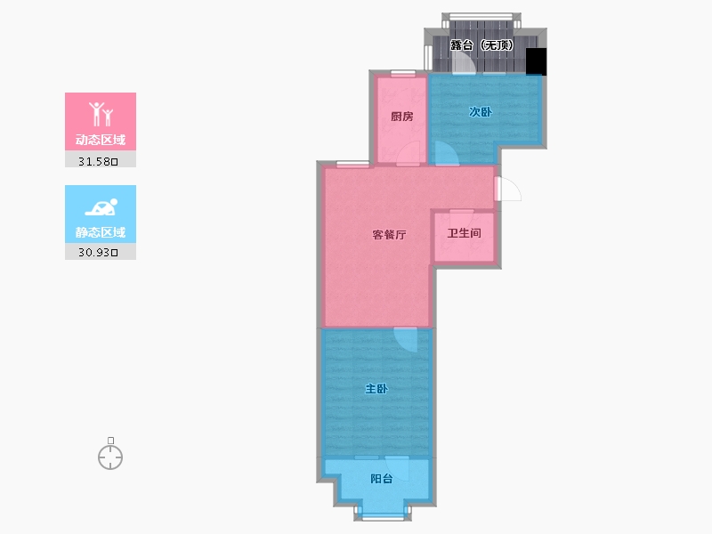 辽宁省-沈阳市-裕湾花园蒲河路5-8号（8栋）,蒲河路5-9号（9栋）A2户型建面67m²-60.35-户型库-动静分区