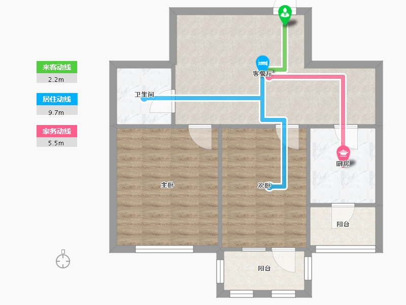 辽宁省-沈阳市-裕湾花园蒲河路5-5号（B5）S2户型建面73m²-62.38-户型库-动静线