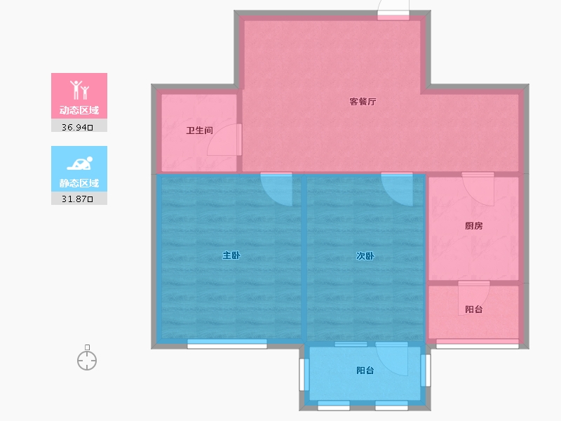 辽宁省-沈阳市-裕湾花园蒲河路5-5号（B5）S2户型建面73m²-62.38-户型库-动静分区