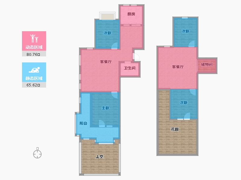 辽宁省-沈阳市-裕湾花园蒲河路5-8号（8栋）,蒲河路5-9号（9栋）A1户型建面75m²-173.98-户型库-动静分区