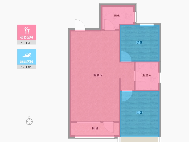 辽宁省-沈阳市-太湖国府壹号G4栋,G5栋G1户型建面83m²-56.43-户型库-动静分区