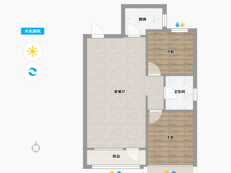 辽宁省-沈阳市-太湖国府壹号G4栋,G5栋G1户型建面83m²-56.43-户型库-采光通风