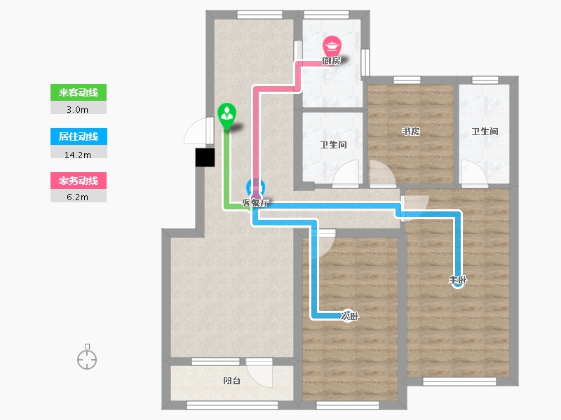 辽宁省-沈阳市-太湖国府壹号D2户型建面150m²-89.97-户型库-动静线