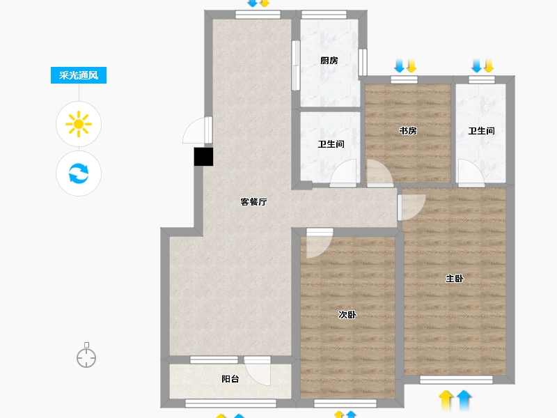 辽宁省-沈阳市-太湖国府壹号D2户型建面150m²-89.97-户型库-采光通风