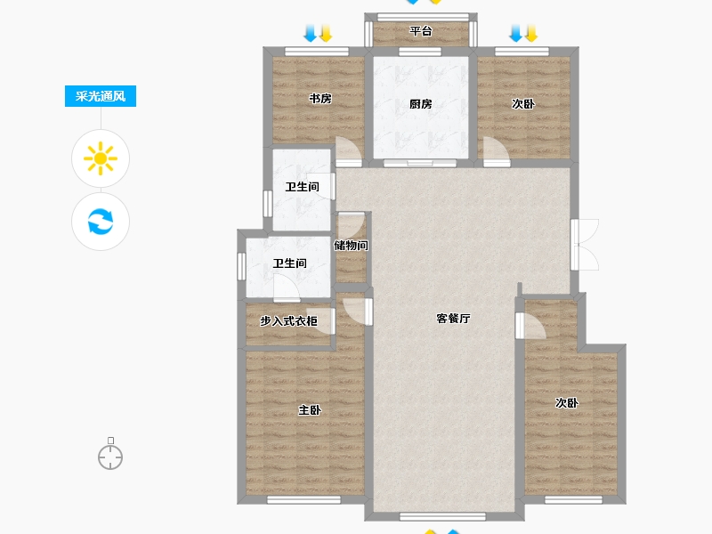 辽宁省-沈阳市-汇置尚岛蒲河路31-14号（A-D1号楼）D1户型建面143m²-121.99-户型库-采光通风