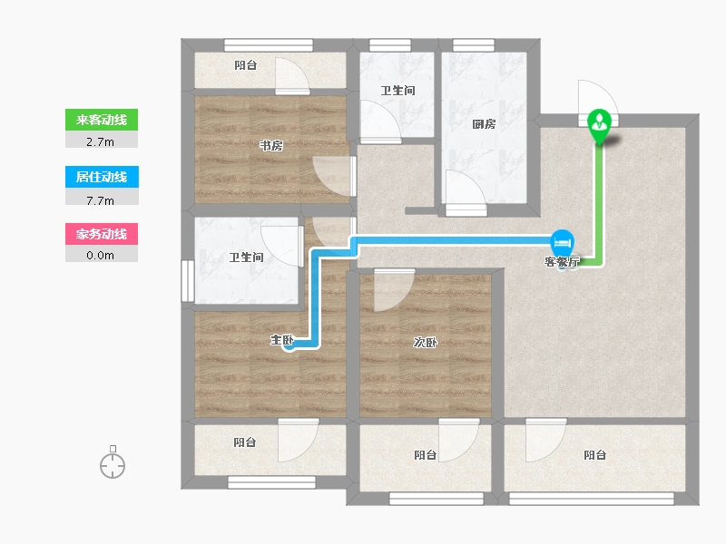 辽宁省-沈阳市-祥联大河铭著蒲茂路1-4号（4号楼）G1户型建面92m²-69.53-户型库-动静线