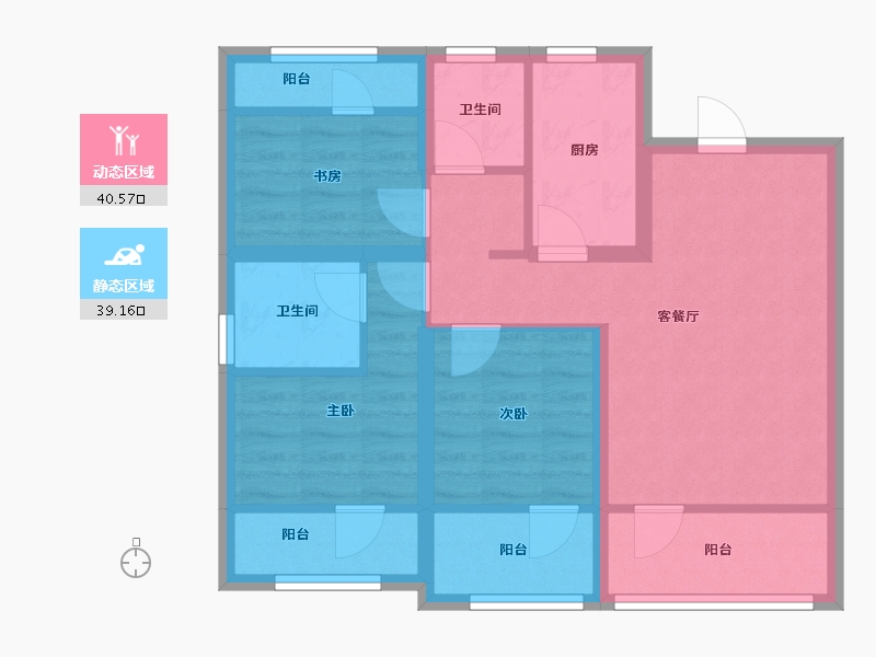 辽宁省-沈阳市-祥联大河铭著蒲茂路1-4号（4号楼）G1户型建面92m²-69.53-户型库-动静分区