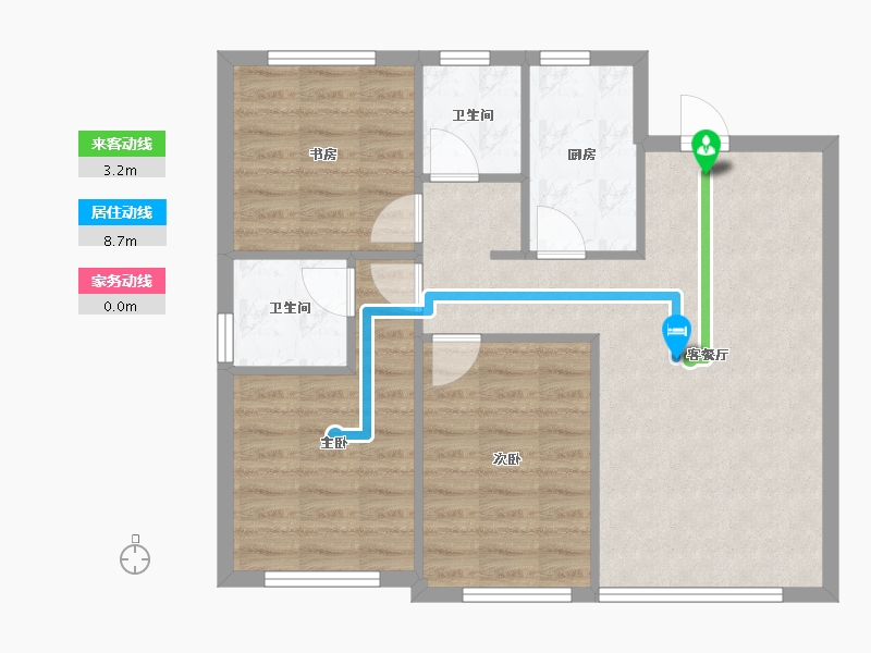 辽宁省-沈阳市-祥联大河铭著蒲茂路1-3号（2号楼）G1户型建面92m²-72.58-户型库-动静线