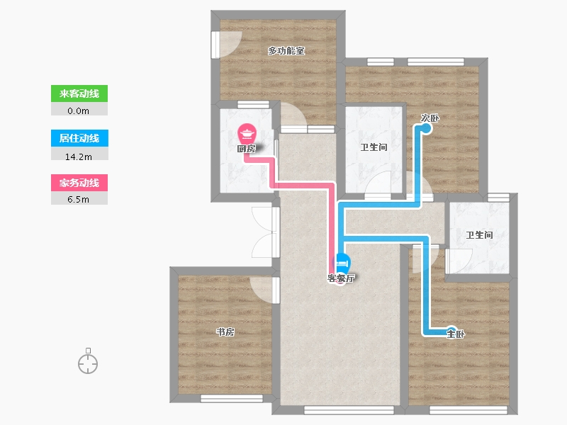 辽宁省-沈阳市-祥联大河铭著蒲茂路1-7号（9号楼）D2户型建面95m²-81.23-户型库-动静线