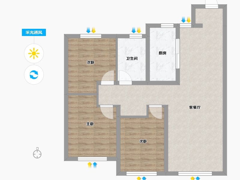 辽宁省-沈阳市-中海望京府建面106m²-75.30-户型库-采光通风