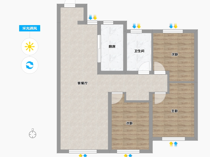 辽宁省-沈阳市-中海望京府建面105m²-74.88-户型库-采光通风